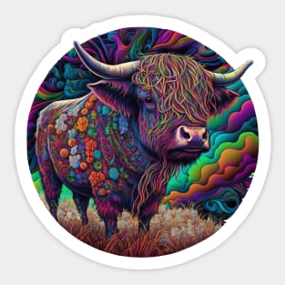 Highland Cow Psychedelic Art Sticker